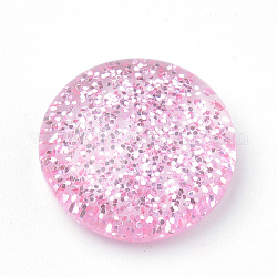 Cabuchones de resina, con polvo del brillo, cúpula / medio redondo, rosa, 16x5mm