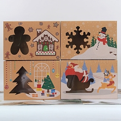 4 Stück 4 rechteckige Bäckerei-Bäckereiboxen aus Papier mit Fenster, Geschenkbox zum Thema Weihnachten, für Minikuchen, Cupcake, Plätzchenverpackung, Licht Lachs, 225x155x70 mm, 1pc / style