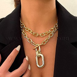 2 juego de collares con colgante de aluminio dorado de 2 estilos., collares de cadenas de eslabones ovalados, oval, 15.08~19.33 pulgada (38.3~49.1 cm), 1pc / estilo