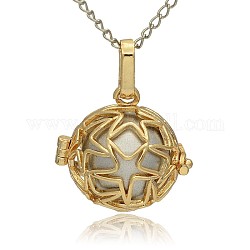 Golden Tone Brass Hollow Round Cage Pendants, with No Hole Spray Painted Brass Ball Beads, Silver, 23x24x18mm, Hole: 3x8mm