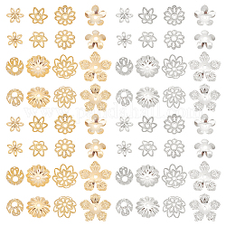 Ph pandahall tappi con perline floreali placcati in oro 24k, 64 pz 8 forme fiore tappo in ottone multi-petalo tallone cap bails end charm caps perline per orecchino braccialetto collana gioielli artigianali, oro / platino