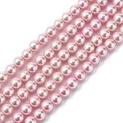 Perlas de vidrio de grado a, pearlized, redondo, flamenco, 6mm, agujero: 0.7~1 mm, aproximamente 68 pcs / cadena, 16'' (40.64 cm)