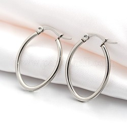 201 Stainless Steel Hoop Earrings, with 304 Stainless Steel Pin, Hypoallergenic Earrings, Oval, Stainless Steel Color, 28.5x20x2mm, 12 Gauge, Pin: 1x0.6mm