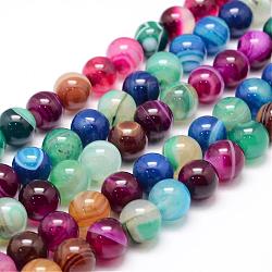 Agata a strisce naturali / fili di perle di agata fasciate, tondo, tinti e riscaldato, colorato, 10mm, Foro: 1 mm, circa 37~38pcs/filo, 14.5 pollice