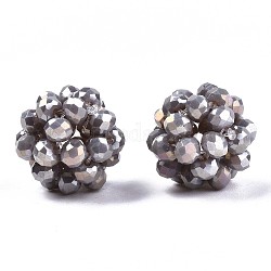 Runde gewebte Perlen aus undurchsichtigem Glas, Cluster-Perlen, ab Farbe plattiert, facettiert, dunkelgrau, 12~13 mm, Bohrung: 1.5 mm, Perlen: 3.5x2.5 mm
