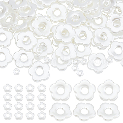 Arricraft 100 pieza 2 tamaños de perlas de imitación de plástico, Marcos de cuentas con forma de flor de color blanco cremoso, cuentas sueltas de flores de 5 pétalo para manualidades, collares, pulseras, fabricación de joyas