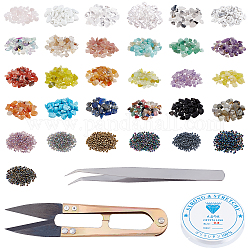 Bracelets extensibles chgcraft bricolage faisant des kits, y compris 240g de perles de pierres précieuses, 70g de perles de rocaille en verre, 1pc 304 pincettes en acier inoxydable, 2 rouleau de fil de cristal élastique et 1 ciseaux en acier, couleur mixte, 5~8x5~8mm, Trou: 1mm