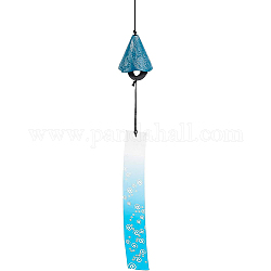 Iron Wind Chime, with Polyester Cord & Paper, Cone, Sky Blue, 430mm