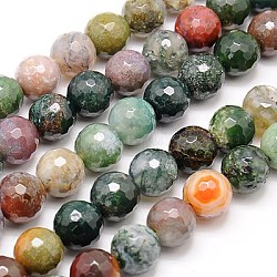 Natural Indian Agate Beads Strands, Faceted, Round, Mixed Color, 6mm, Hole: 1mm, about 63pcs/strand, 15.55 inch