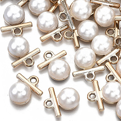 ABS Plastic Imitation Pearl Pendants, with UV Plating Acrylic Findings, Light Gold, Creamy White, 17x15x7mm, Hole: 2mm
