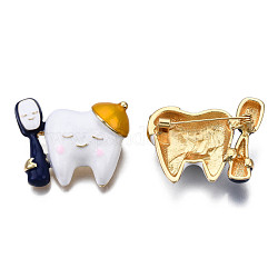 Tooth Enamel Pin, Medical Theme Alloy Badge for Backpack Clothes, Nickel Free & Lead Free, Light Gold, White, 30x38mm, Pin: 0.7mm