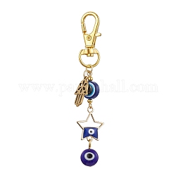 Décorations pendantes en alliage émaillé, perles de résine et fermoirs mousquetons pivotants, Hamsa main, étoiles du nord, 84mm
