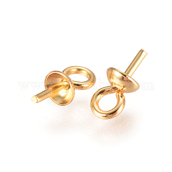 304 ciondolo a forma di spilla con perle a forma di tazza in acciaio inossidabile, per mezzo forato perle, oro, 6x3mm, Foro: 1.5 mm, ago :0.7mm