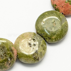 Natursteinperlen Stränge unakite, Flachrund, 14x6 mm, Bohrung: 1 mm, ca. 28 Stk. / Strang, 15.3 Zoll