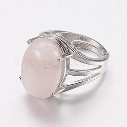Anelli per dita a fascia larga in quarzo rosa naturale, con minuteria ad anello in ottone, ovale, 18mm