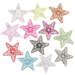 Pandahall elite 12pcs 12 couleurs star glitter hotfix strass, avec perles de rocaille et strass en résine de cristal, adhésif thermofusible au dos, couleur mixte, 55x55x2mm, 1 pc / couleur