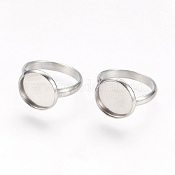 Componentes de anillos de dedo de 304 acero inoxidable ajustables, fornituras base de anillo almohadilla, plano y redondo, color acero inoxidable, Bandeja: 12 mm, tamaño de 7, 17mm