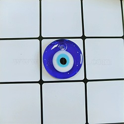 Transparente Glas-Anhänger, flach rund mit bösen Blick, Blau, 20 mm