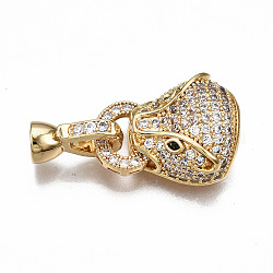 Brass Micro Pave Clear Cubic Zirconia Fold Over Clasps, Nickel Free, Leoparde Hand, Real 18K Gold Plated, 27mm long, Leoparde: 18x14x9mm, Hole: 7x3mm, Oval: 10.5x8.5x2mm, Clasps: 12x7x5.5mm, Hole: 3.5mm