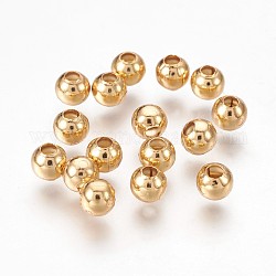 Perles en 304 acier inoxydable, rondelle, ronde, véritable 24k plaqué or, 4x3.5mm, Trou: 1.6mm