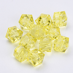Abalorios de acrílico transparentes, facetados, cubo, amarillo, 20x20x18mm, agujero: 2.5 mm, aproximamente 120 unidades / 500 g