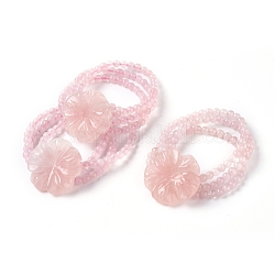 Bracciali elasticizzati a più fili di quarzo rosa naturale, fiore, 2-1/8 pollice ~ 2-1/4 pollici (5.5~5.8 cm)