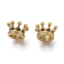 304 perline europei in acciaio inox, perline con foro grande, con perline zirconi, corona, oro, 11x7mm, Foro: 6 mm