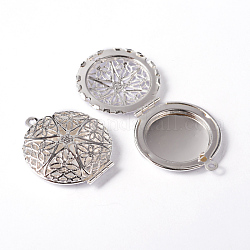 Flat Round diffusore in ottone pendenti medaglione, colore argento placcato, 32x27mm, Foro: 2 mm