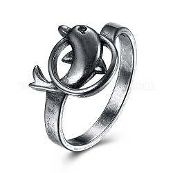 Gli anelli di barretta dell'anello di modo & dell'annata, delfino, argento antico, misura degli stati uniti 9 (18.9mm)