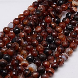 Natural Striped Agate/Banded Agate Beads Strands, Faceted, Dyed, Round, 8mm, Hole: 1mm
