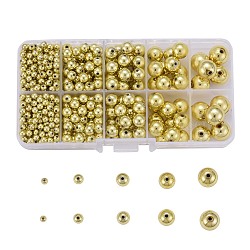 Perline acriliche placcate in 5 misura, tondo, oro placcato, 4~12mm, Foro: 1 mm, 542pcs/scatola