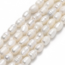 Hebras de perlas de agua dulce cultivadas naturales, arroz, lino, 5~7x4~5mm, agujero: 0.6 mm, aproximamente 49~51 pcs / cadena, 13.58 pulgada (34.5 cm)