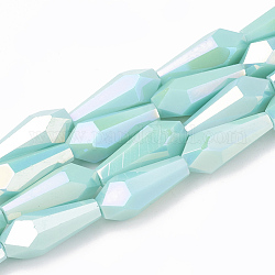 Electroplate Opaque Solid Color Glass Beads Strands, Faceted, Vase, Pale Turquoise, 14x6x6mm, Hole: 1.2mm, about 50pcs/strand, 27.1 inch