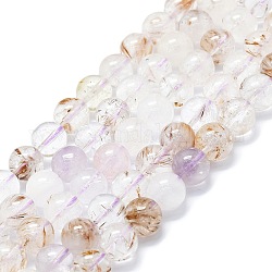 Chapelets de perles en quartz de rutile naturel, ronde, 10~11mm, Trou: 1mm, Environ 37~39 pcs/chapelet, 15.35''~15.75'' (39~40 cm)