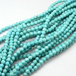 Natur howlite runde Perlen Stränge, gefärbt, facettiert, blassem Türkis, 10 mm, Bohrung: 1 mm, über 36pcs / Strnad, 15.74 Zoll