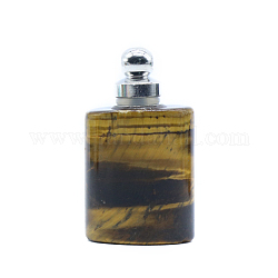 Colgantes de botella de perfume de ojo de tigre natural, con fornituras de aleación de color al azar, para aceite esencial, perfume, cilindro elíptico, 32x18mm
