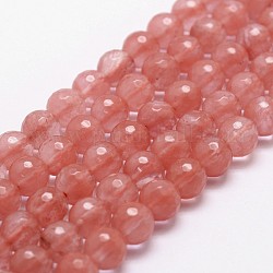 Cherry Quartz Glass Beads Strands, Faceted, Round, 6mm, Hole: 1mm, about 61pcs/strand, 14.9 inch~15.1 inch