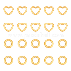 Unicraftale 20 Uds. Anillo de enlace dorado de 2 estilos 304 anillo de enlace redondo de acero inoxidable colgantes de eslabones huecos de corazón pendiente aro de cuentas biseles abiertos dijes conectores para la fabricación de joyas