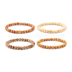 Bracciale elasticizzato con perline in legno misto naturale rotonde da 6 mm, braccialetto yoga per uomo donna, diametro interno: 2-1/4 pollice (5.8 cm), perline: 6 mm