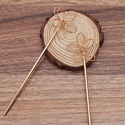 Accessoires de bâton de cheveux en fer, avec des épingles de fer, fleur, or clair, 135x35x12mm