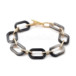Bracelets en acrylique et en aluminium, avec 304 fermoirs à bascule en acier inoxydable, or clair, grises , 8-5/8 pouce (22 cm)