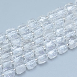 Природных кристаллов кварца бисер нитей, горного хрусталя, граненые, кубические, Алиса Блю, 9~10.5x9~10.5x9~10.5 мм, отверстие : 1 мм, около 32 шт / нитка, 15.55 дюйм (39.5 см)