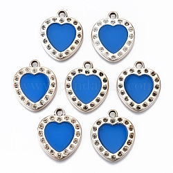 Uv placage acrylique pendentif supports de strass, avec l'émail, coeur à pétales multiples avec point concave, or clair, bleu royal, convient pour strass de 2 mm, 25x21.5x3mm, Trou: 2.5mm
