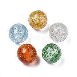 Perles en résine, avec de la poudre de paillettes, ronde, couleur mixte, 12mm, Trou: 2.5mm