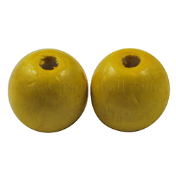 Des perles en bois naturel, teinte, ronde, jaune, environ 12 mm de diamètre, épaisseur de 10.5mm, Trou: 3mm