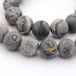 Frosted Natural Map Stone/Picasso Stone/Picasso Jasper Round Bead Strands, 10mm, Hole: 1mm, about 19pcs/strand, 7.5 inch