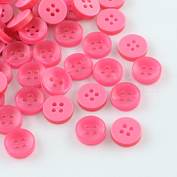 Пластиковые кнопки 4-отверстие, плоско-круглые, ярко-розовый, 11x3 мм, отверстие : 1.5 мм