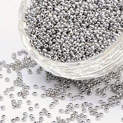 Perline di semi di vetro rotonde di grado 8/0, colori metallici, argento, 8/0, 3x2mm, Foro: 1 mm, circa 10000pcs/scatola