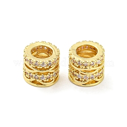 Brass Micro Pave Cubic Zirconia European Beads, Large Hole Beads, Long-Lasting Plated, Lead Free & Cadmium Free, Hollow Column, Golden, 7.5x6mm, Hole: 4.3mm