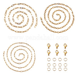 Yilisi diy fabricación de collares y pulseras de cadena de acero inoxidable, Incluyendo cadenas de sujetapapeles y cierres  de pinza de langosta y anillos de salto abiertos, dorado, cadena: 10~13.5x4~6x1~1.5 mm, total: 3 m / juego